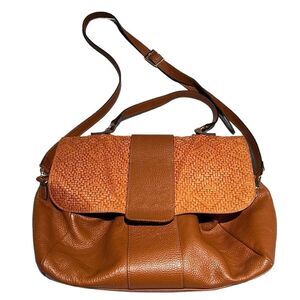 Valentina Fiore Italian Leather Cognac Messenger Slouch Bag